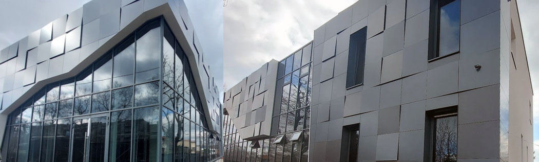 Kielce - nowoczesna szklana fasada narożna o dynamicznej formie